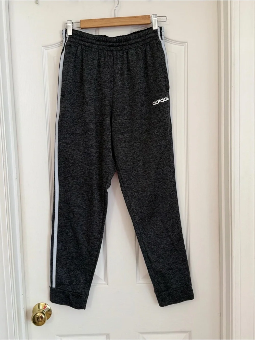 adidas Men's Charcoal Gray Joggers with White Stripes unisex